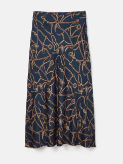 Penelope Navy Satin Midi Skirt