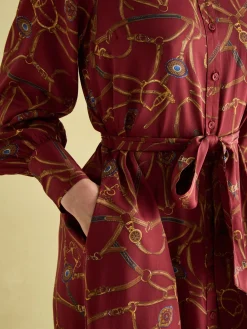 Penelope Red Bridle Print Satin Shirt Dress