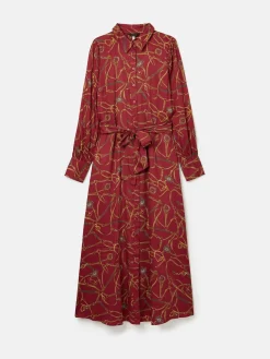 Penelope Red Bridle Print Satin Shirt Dress