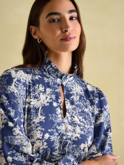 Petunia Blue/Neutral Frill Neck Dress