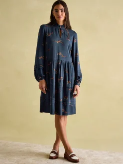 Petunia Navy Frill Neck Dress