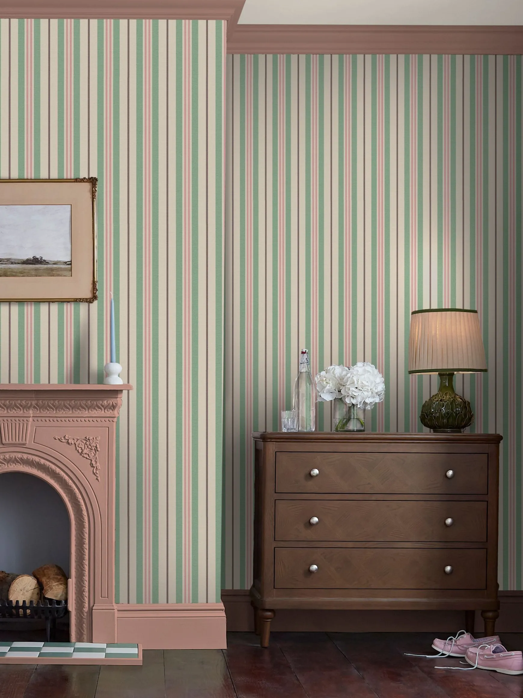 Pink/Green Grove Stripe 10M Wallpaper