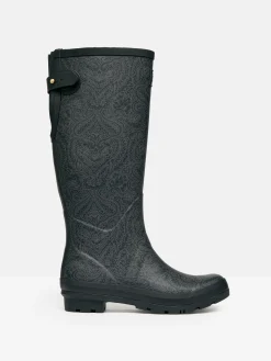Printed Black Paisley Adjustable Tall Wellies