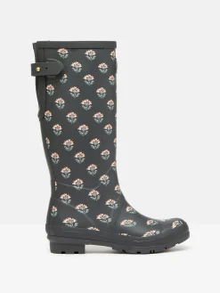 Printed Grey Floral Adjustable Tall Wellies