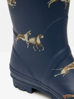 Printed Navy Blue Dog Print Adjustable Tall Wellies