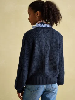 Rafferty Navy Blue Cable Knit Cardigan
