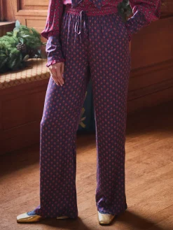 Red & Navy Satin Wide Leg Trousers