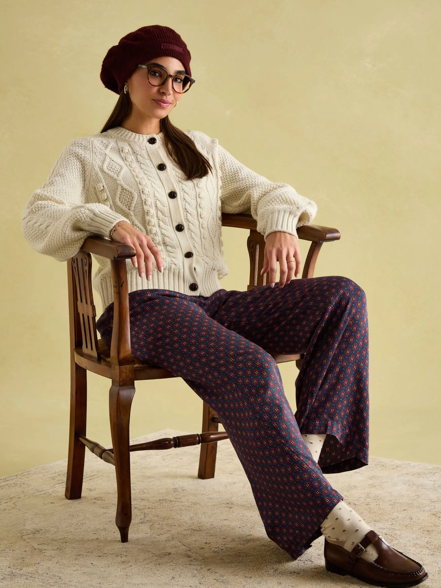 Red & Navy Satin Wide Leg Trousers