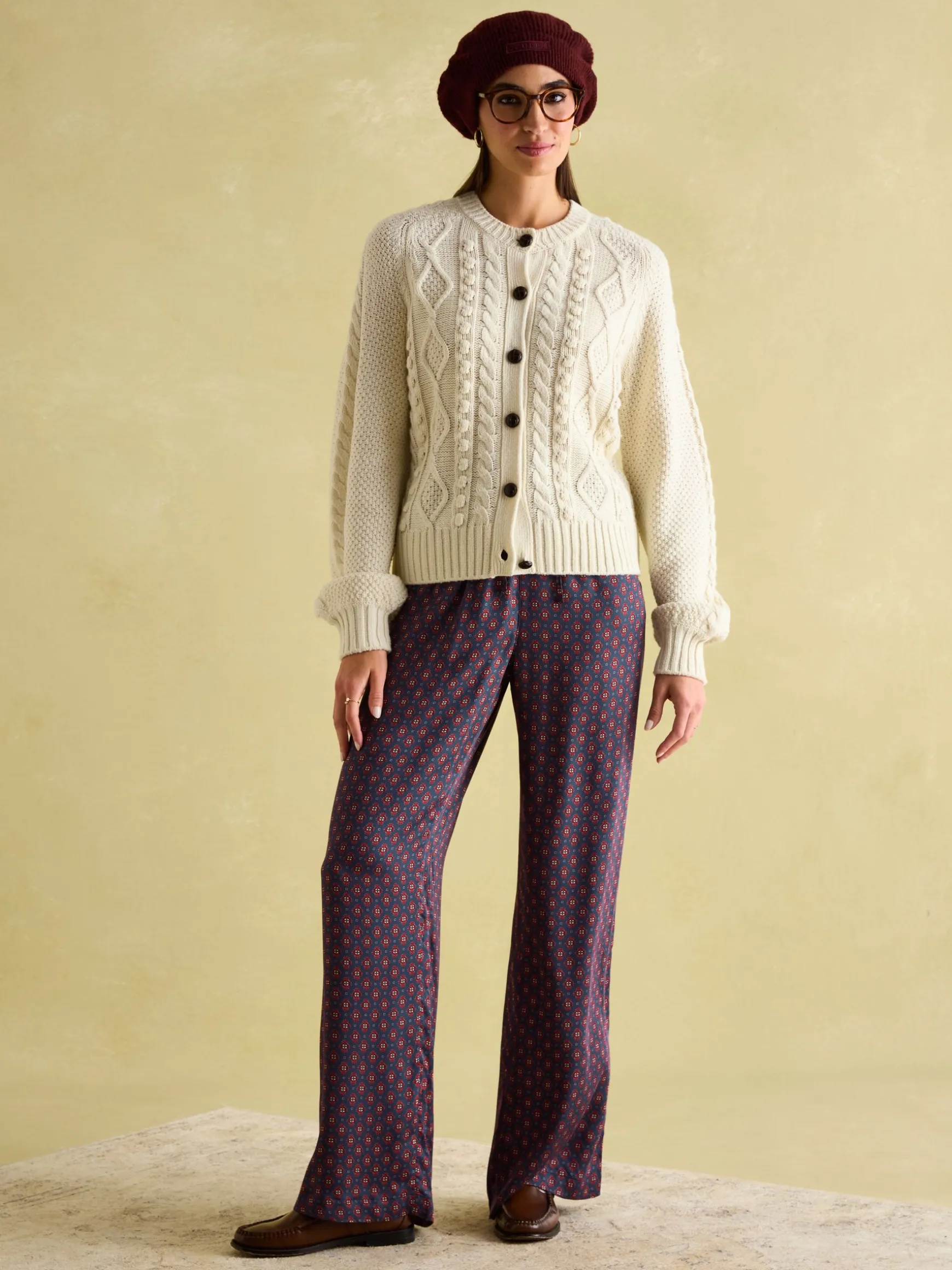 Red & Navy Satin Wide Leg Trousers