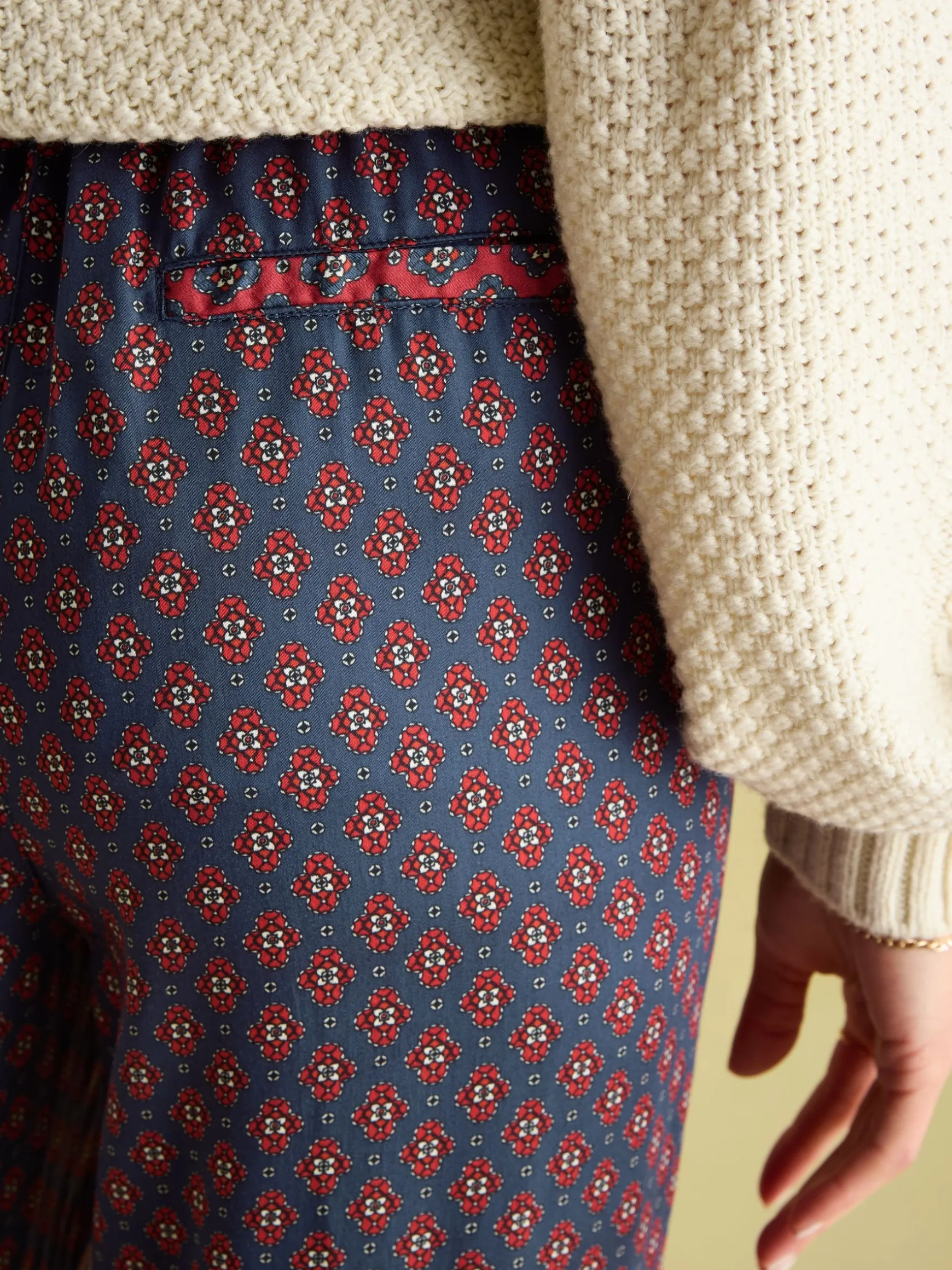 Red & Navy Satin Wide Leg Trousers