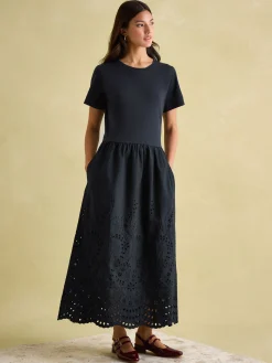 Reid Navy Broderie 100% Cotton Dress