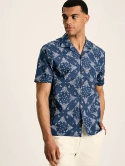 Revere Navy Blue Paisley Printed Short Sleeve Shirt