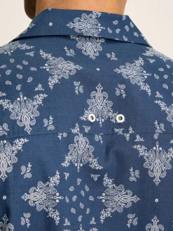 Revere Navy Blue Paisley Printed Short Sleeve Shirt