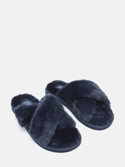 Romilly Navy Faux Fur Slippers