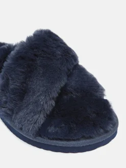 Romilly Navy Faux Fur Slippers