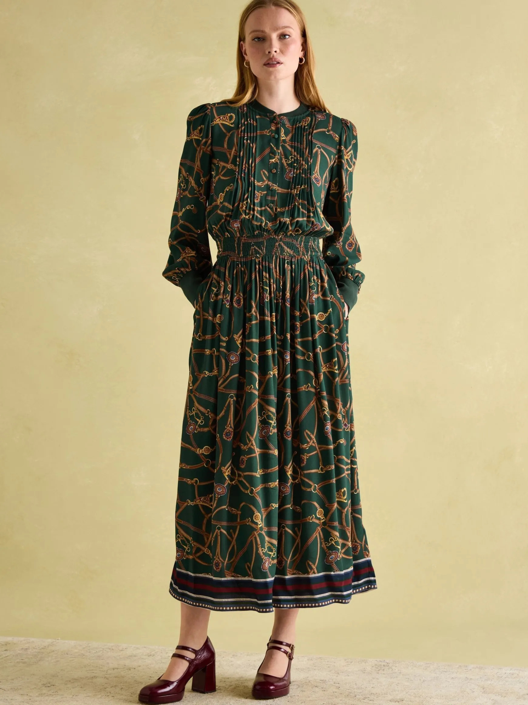 Rosa Green Printed Maxi Shirt Dress