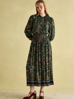 Rosa Green Printed Maxi Shirt Dress