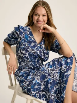 Rosalie Blue & White V-Neck Frill Dress