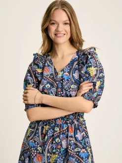 Rosalie Blue V-Neck Frill Dress