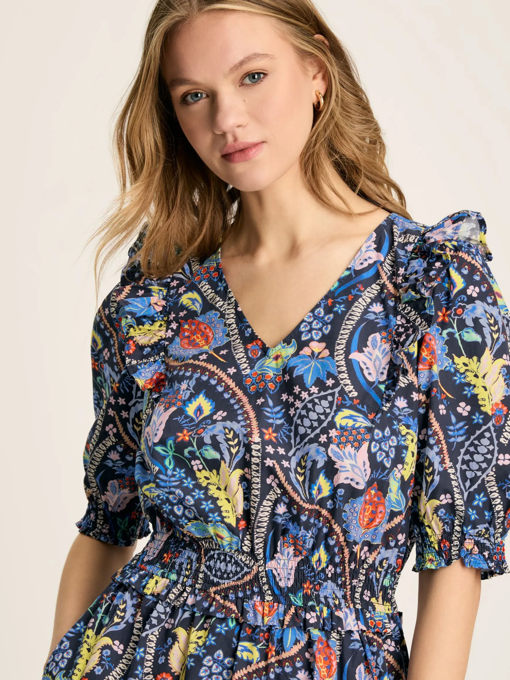 Rosalie Blue V-Neck Frill Dress