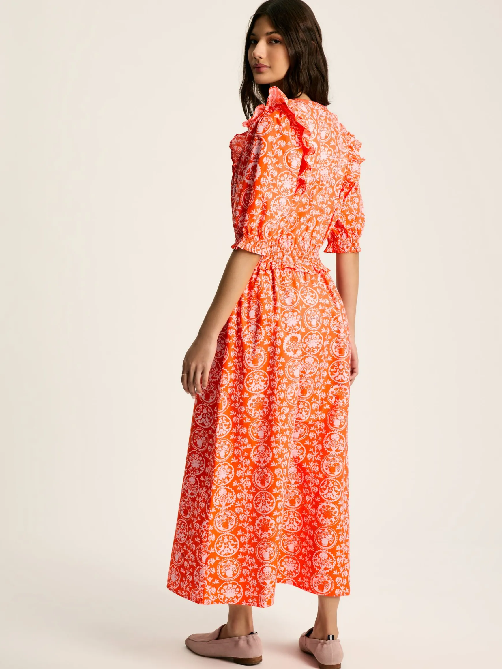 Rosalie Pink V-Neck Frill Dress