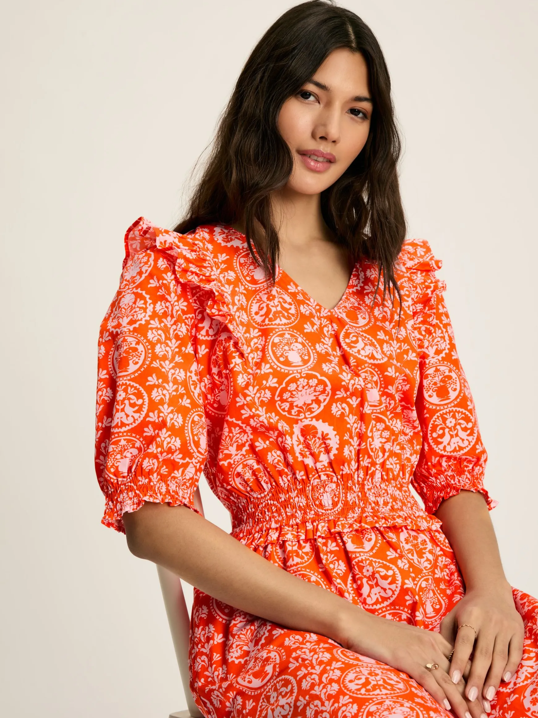 Rosalie Pink V-Neck Frill Dress