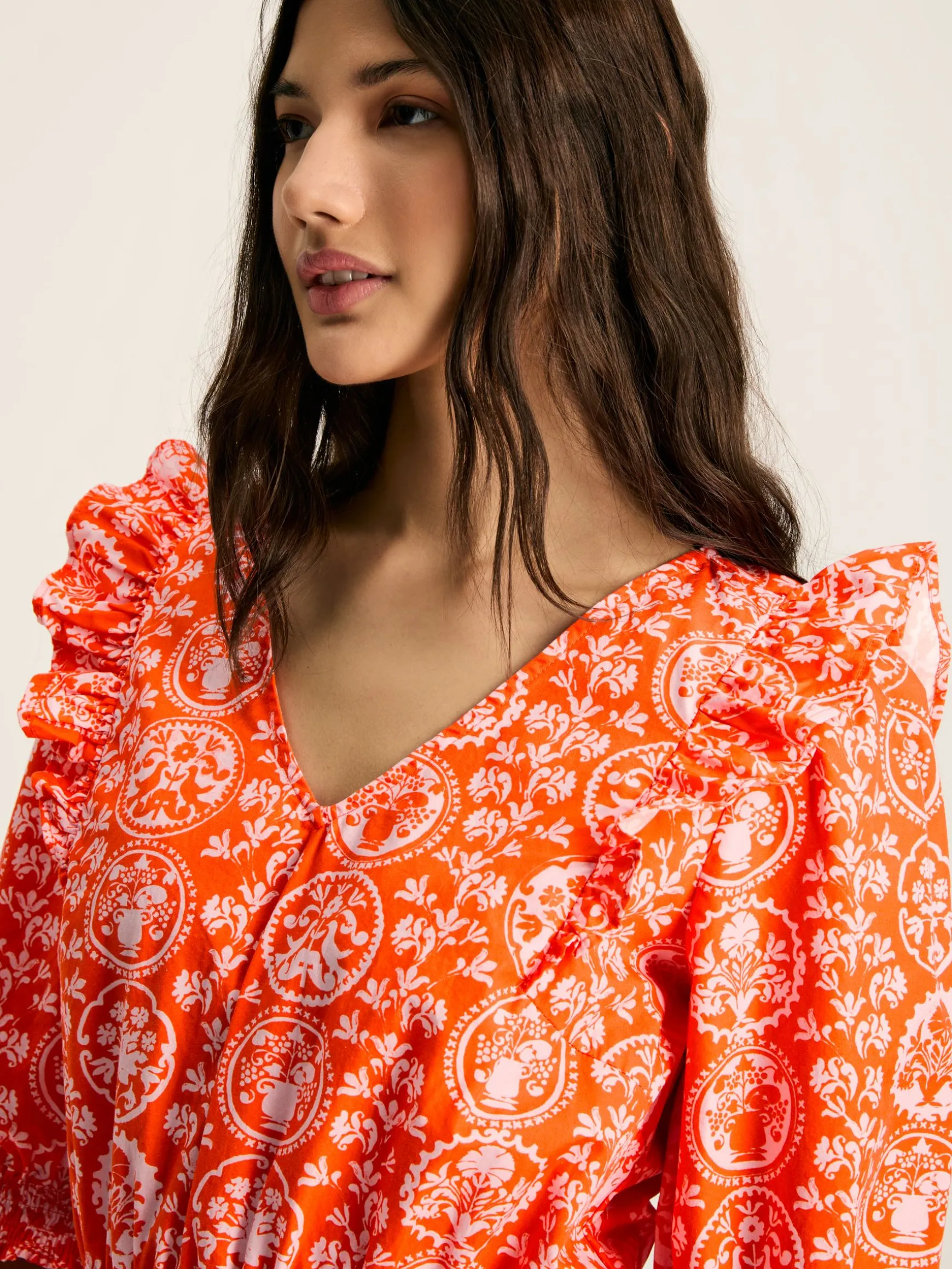 Rosalie Pink V-Neck Frill Dress