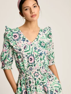 Rosalie Pink/Green V-Neck Frill Dress