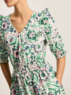 Rosalie Pink/Green V-Neck Frill Dress