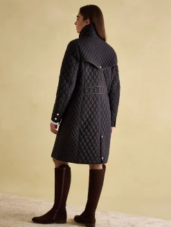 Rosewell Black Showerproof Longline Diamond Quilted Coat