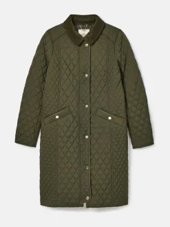 Rosewell Khaki Green Showerproof Longline Diamond Quilted Coat