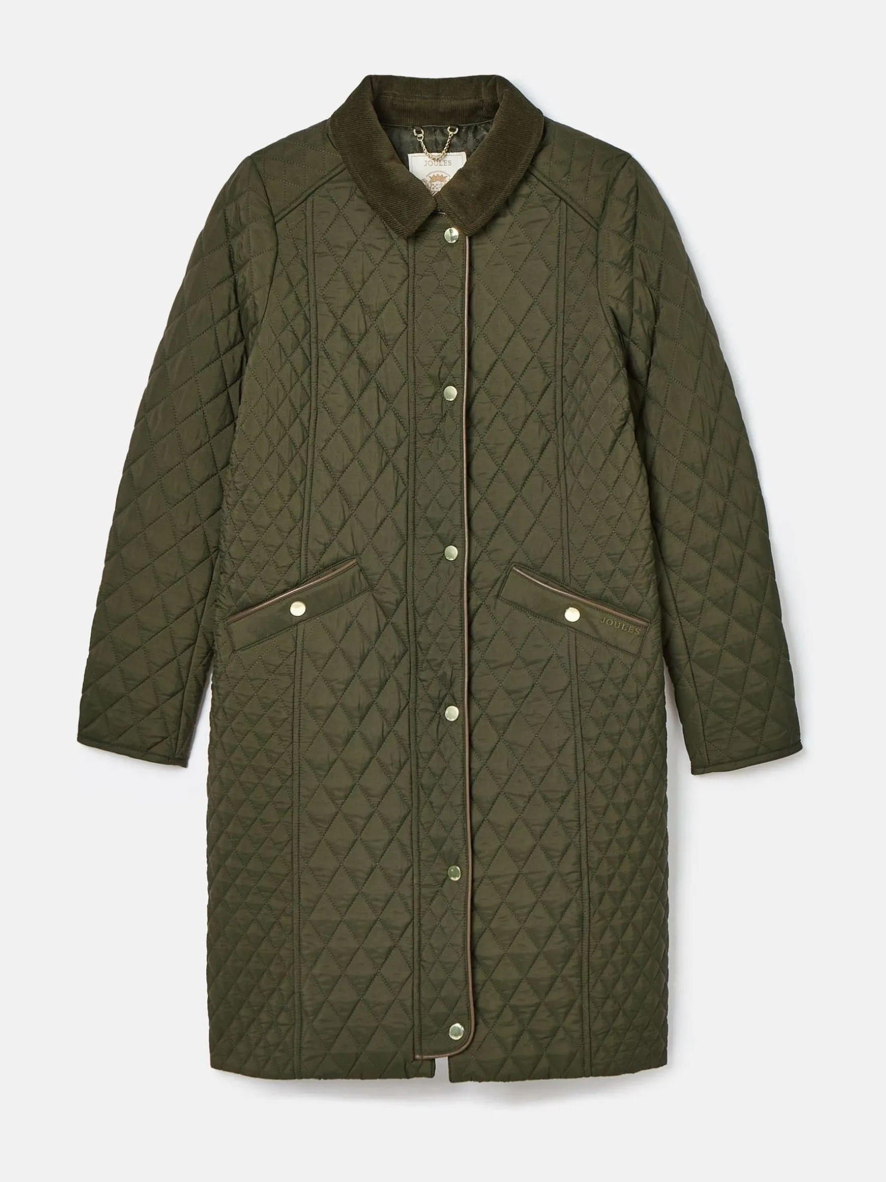 Rosewell Khaki Green Showerproof Longline Diamond Quilted Coat
