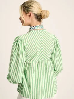 Rowan Green/White Gathered Sleeve Blouse