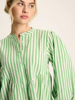 Rowan Green/White Gathered Sleeve Blouse