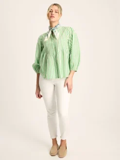 Rowan Green/White Gathered Sleeve Blouse