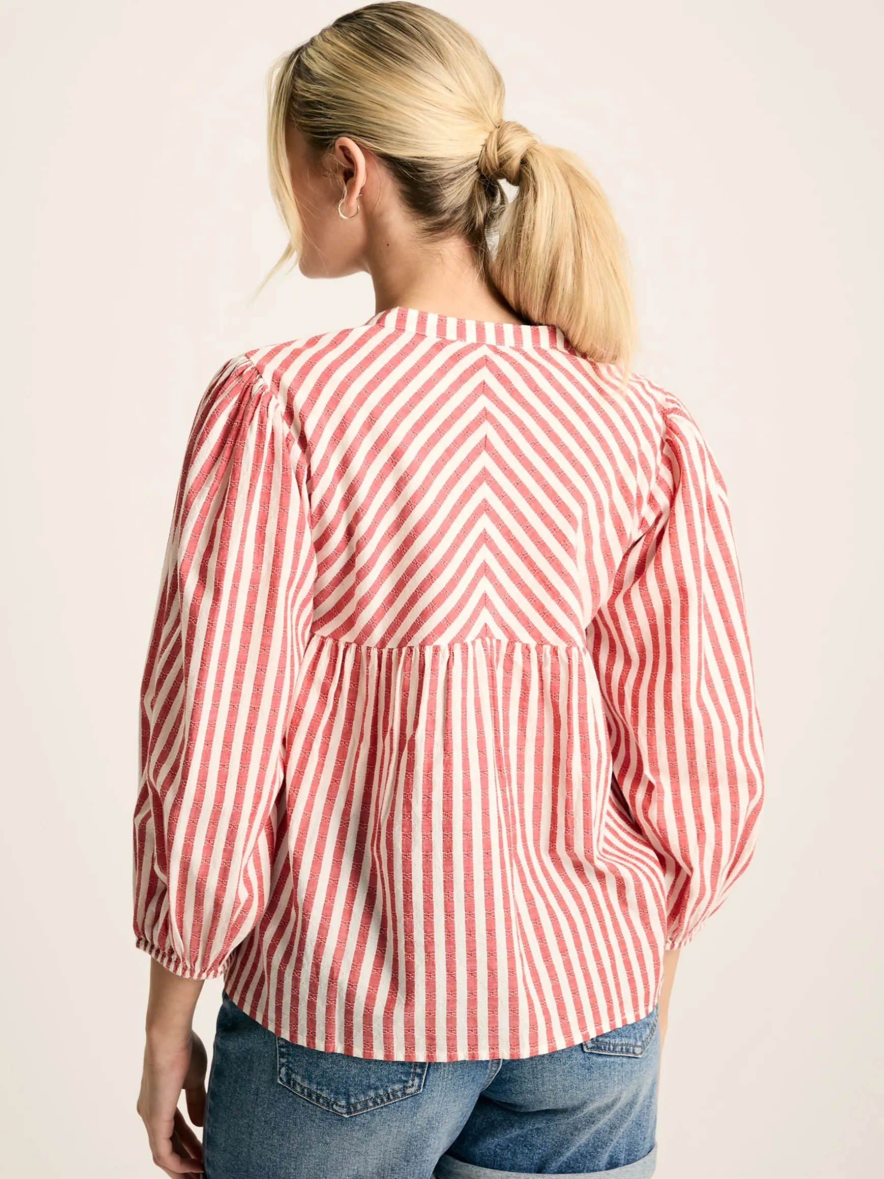 Rowan Red/White Gathered Sleeve Blouse
