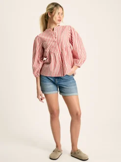 Rowan Red/White Gathered Sleeve Blouse