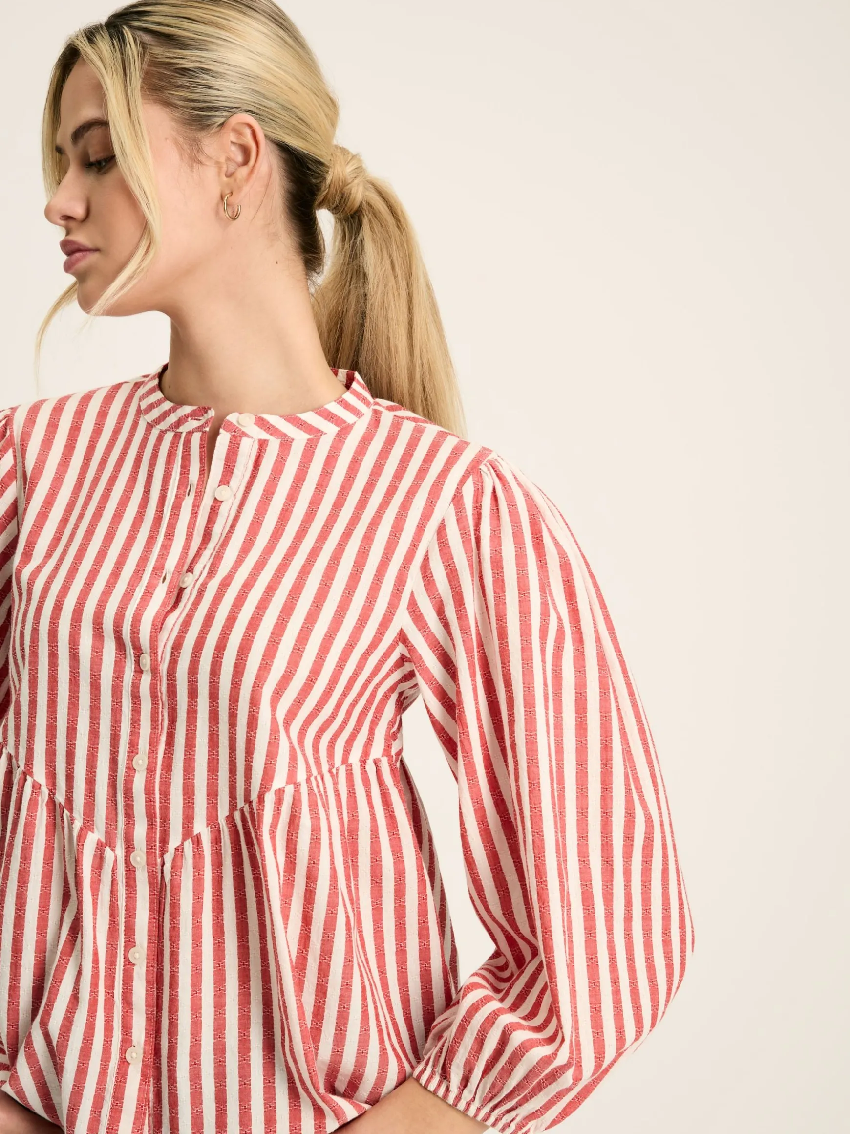 Rowan Red/White Gathered Sleeve Blouse