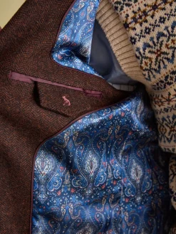 Rust Brown Slim Fit Herringbone Blazer