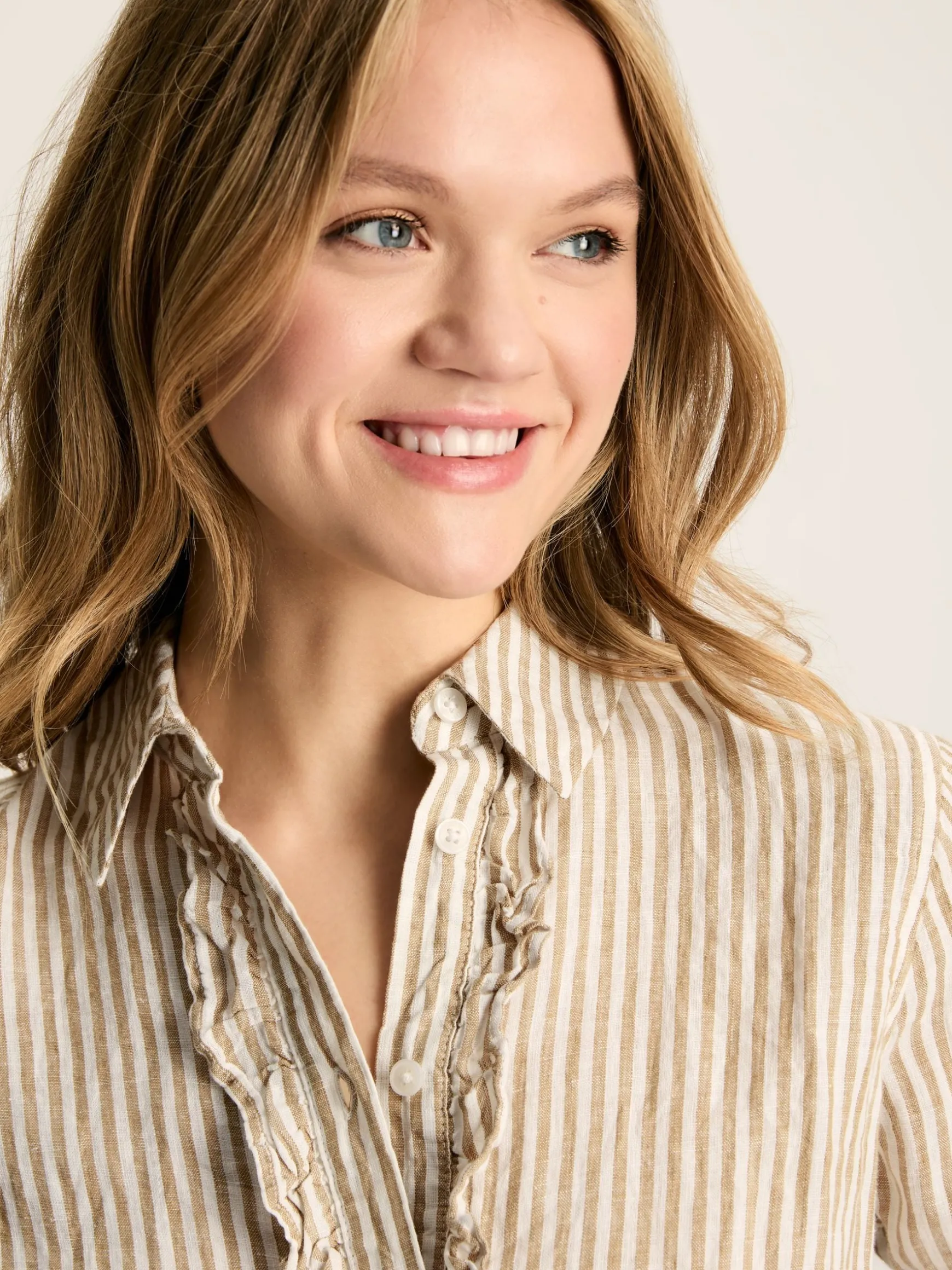 Selene Tan/White 100% Linen Shirt