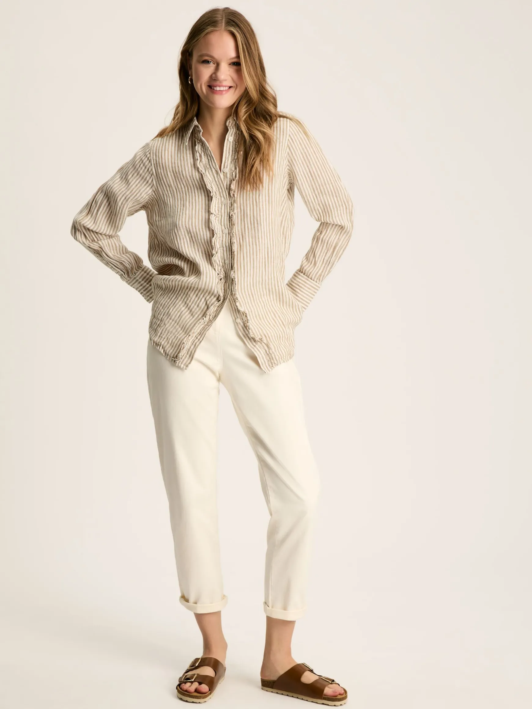 Selene Tan/White 100% Linen Shirt