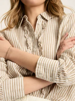 Selene Tan/White 100% Linen Shirt