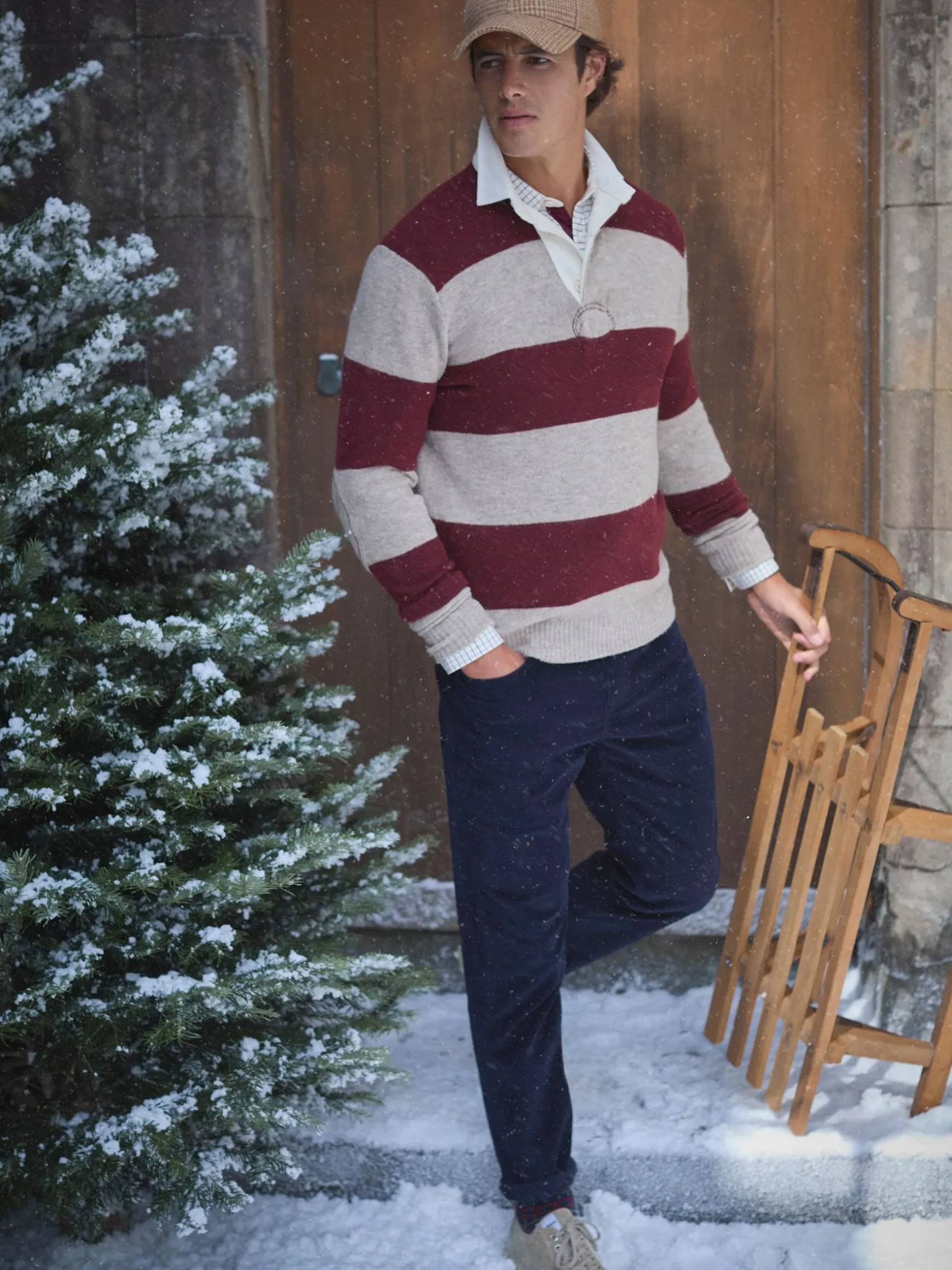 Seymour Burgundy & Cream Knitted Rugby Shirt