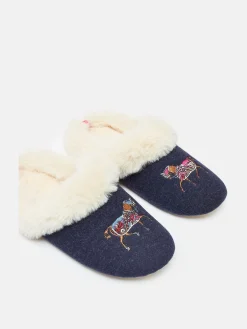 Slippet Luxe Navy Blue Horse Embroided Slippers