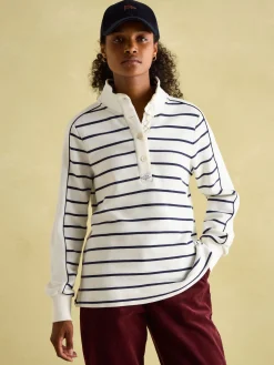 Southwold Navy Button Down Striped Sweatshirt