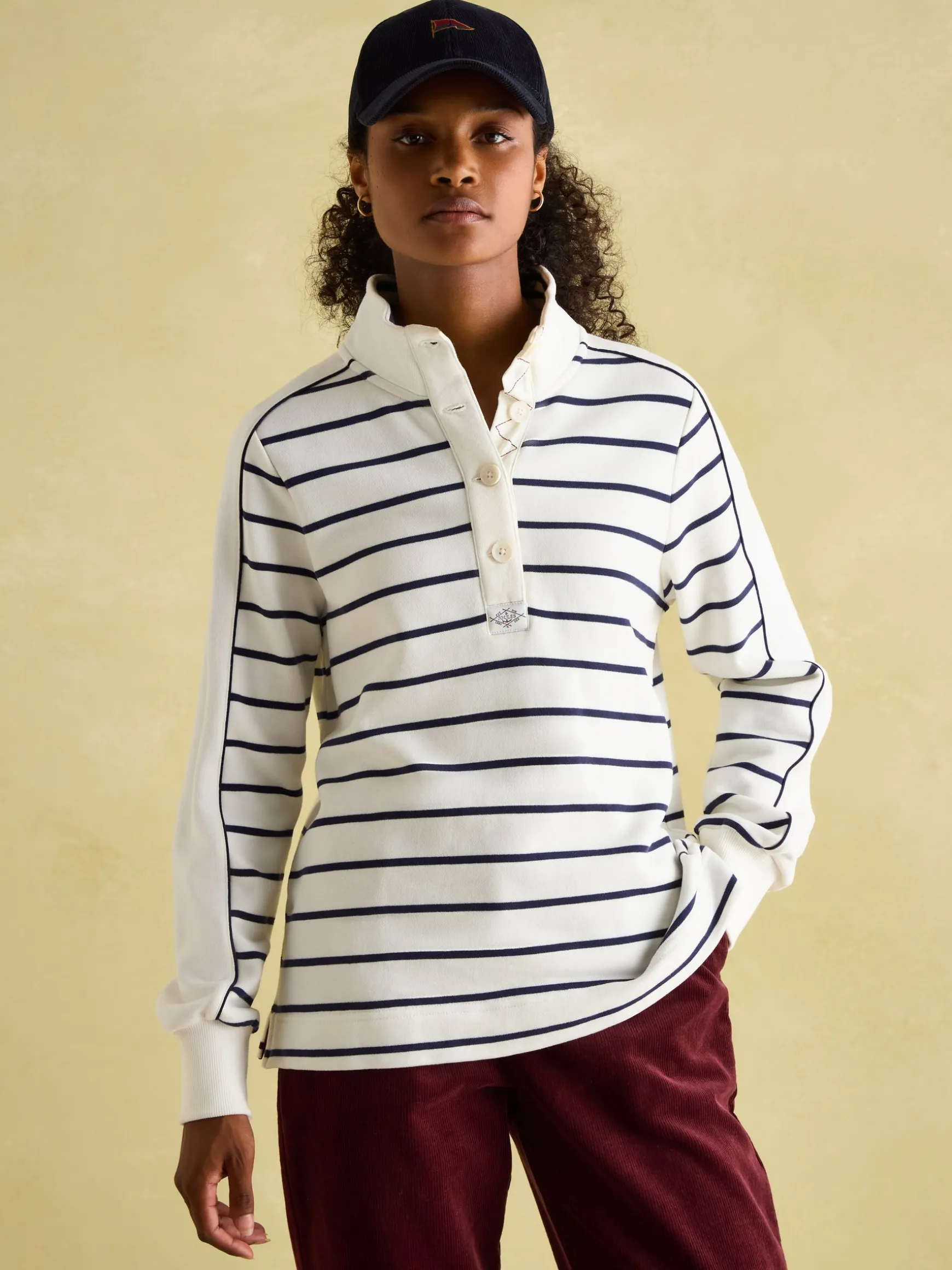 Southwold Navy Button Down Striped Sweatshirt