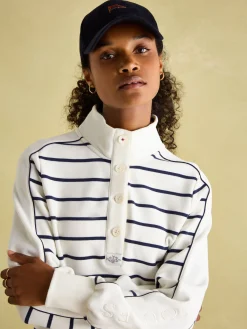 Southwold Navy Button Down Striped Sweatshirt