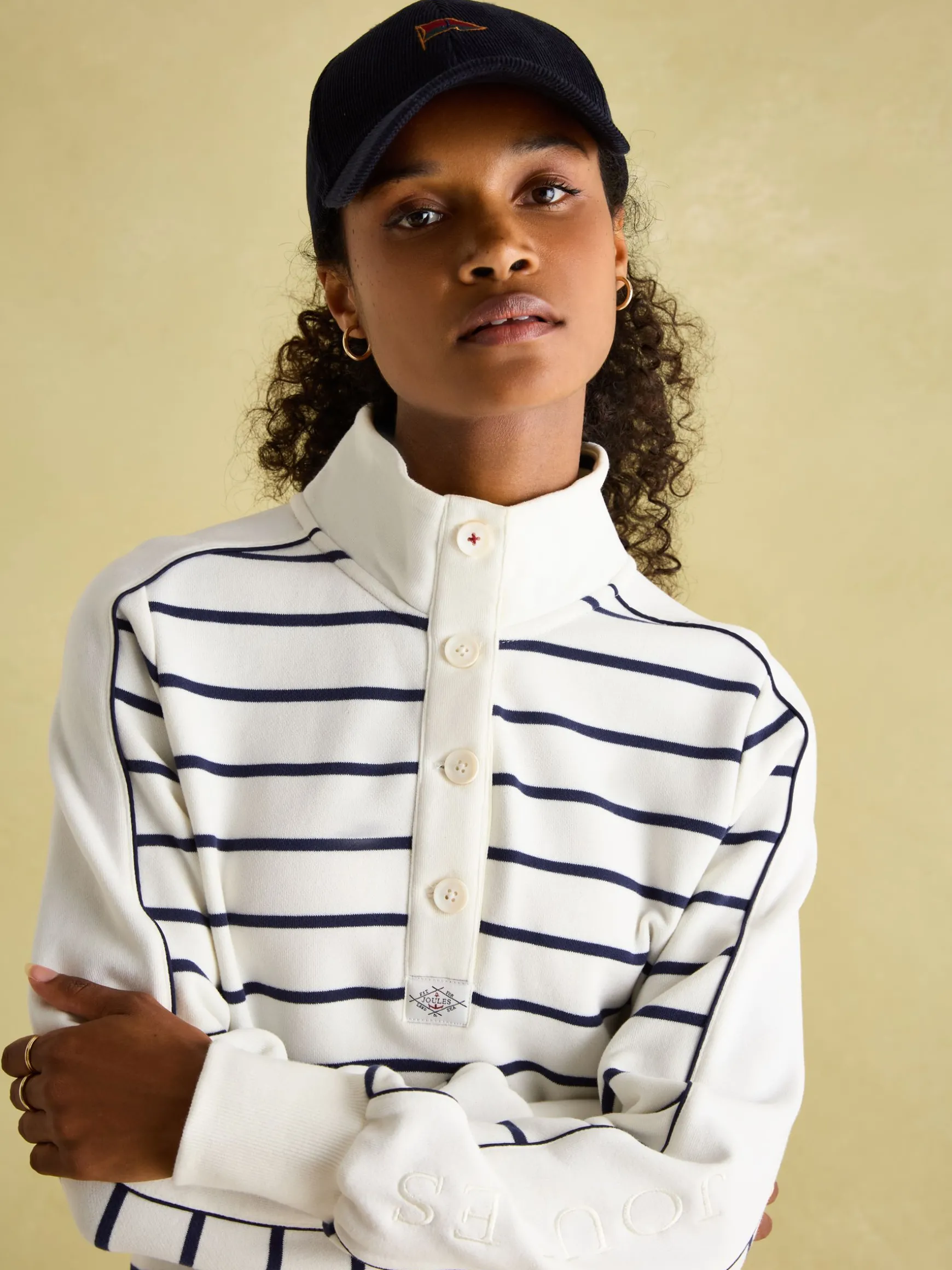 Southwold Navy Button Down Striped Sweatshirt