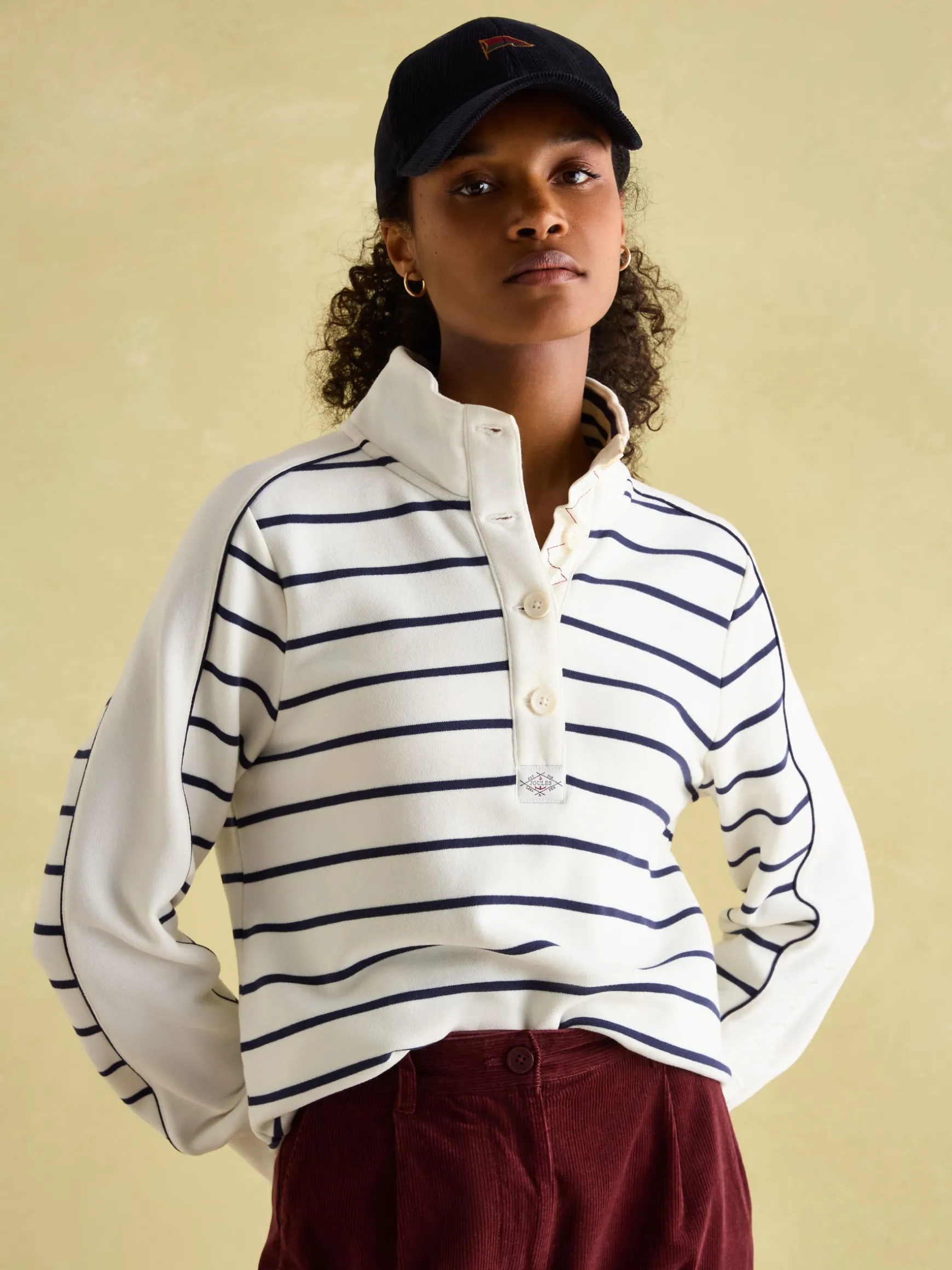 Southwold Navy Button Down Striped Sweatshirt