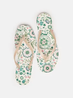 Sunvale Cream Floral Printed Flip Flops